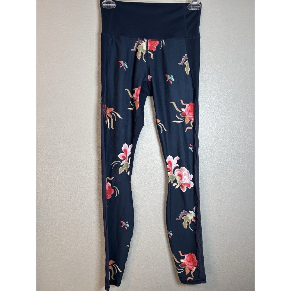 Athleta Womens Navy Floral Print Chatarunga High-Rise‎ Leggings Mesh Panel XS
